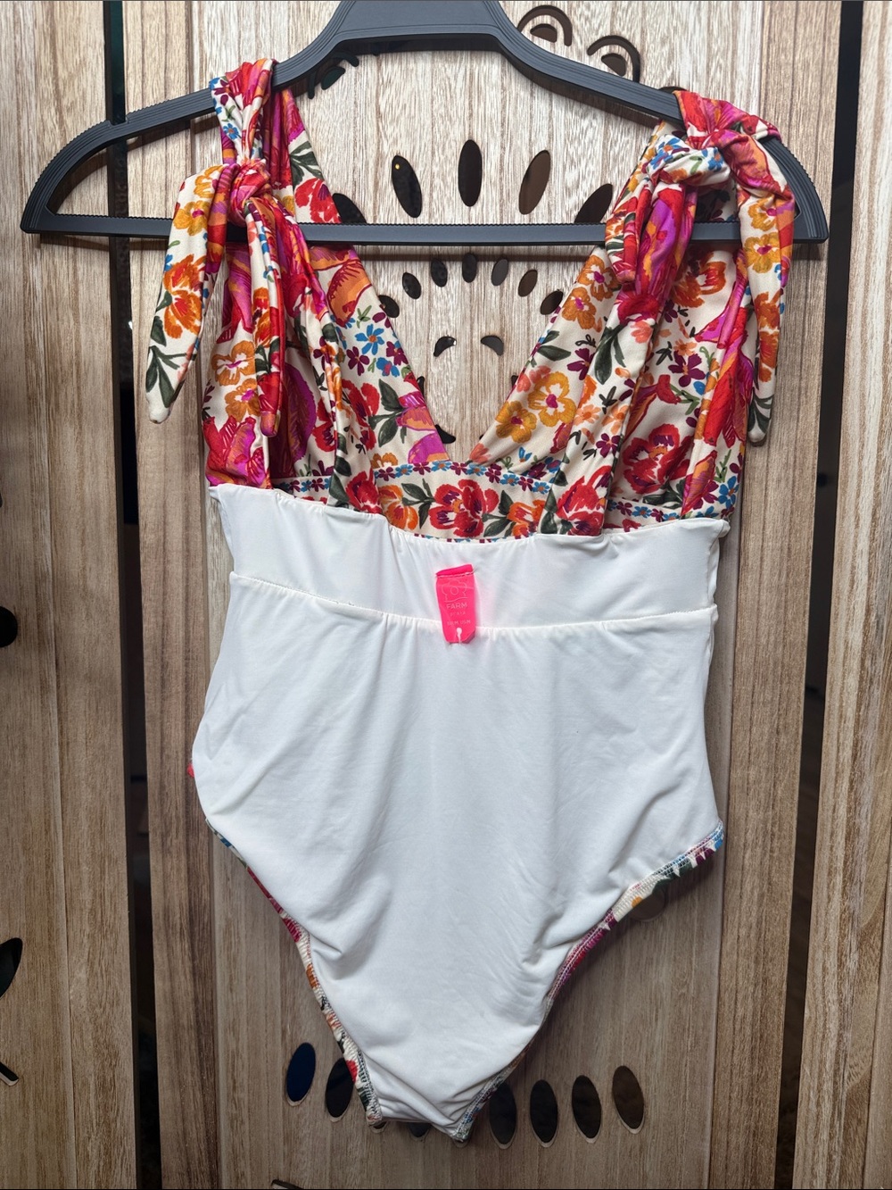 FARM Rio Floral Tie-Shoulder One-Piece - Pink, Orange & White - Picture 6 of 8